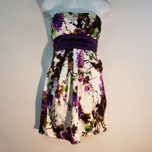 3 Wishes Dress Strapless‎ Floral deep purple pocket